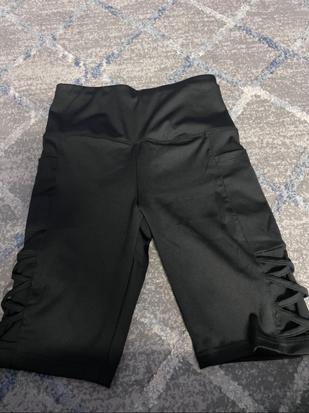 Black women’s' Athletic Biker Shorts with Side Crisscross Detail